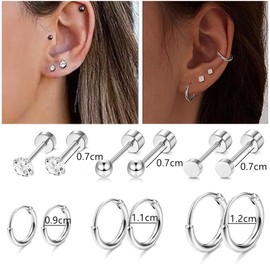 Granmagazz Small Tiny Stud Flat Back Earring,12 Pairs Stud Earrings Set, Cartilage Stud Earrings, for Women Men Titanium Round Cartilage Earring Studs Hypoallergenic Screw Back Ear Piercing Set