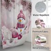 Pink Christmas Snowman Shower Curtain Xmas Balls Pine Cones Bathroom