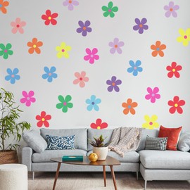 UntilPlan 30 Pcs Flowers Wall Decal Boho Wall Decals Vinyl Wall Daisy Stickers Cute Girls Groovy Floral Stickers for Baby Kids Bedroom Bathroom Living Room Home Decoration-Color Daisy