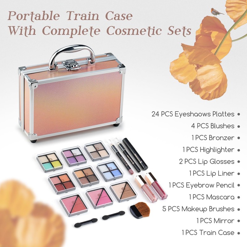 Color Nymph Beginner Makeup Kits For Teens With Train Case