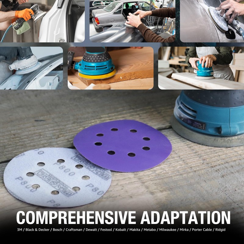 5 Inch 8 Hole Sanding Discs Purple Sanding Disc 120