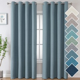 H.VERSAILTEX Soft Linen Look Curtains Indoor/Outdoor 84 Inches Long Drapes for Living Room Breathable Privacy Curtains Farmhouse Curtains Waterproof Nature Modern,W52 x L84, Heathered Stone Blue