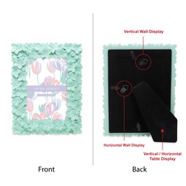 Laura Ashley 4x6 Mint Green Flower Textured Hand-Crafted Resin Picture Frame w/Easel & Hook for Tabletop & Wall Display, Decorative Floral Design Home Décor, Photo Gallery, Art (4x6, Mint Green)