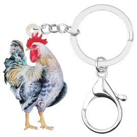 WEVENI Acrylic Keychain Cockerel Chicken Farm Jewelry for Women Girls Bag Purse, gray