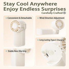 CRILEAL 2-in-1 Water Bottle with Foldable Fan, 690ml Portable Cooling Cup with Straw, 3-Speed USB-C Rechargeable Built-In Fan Bottle for Travel, Hiking, Beach and Summer Outdoor Use, White