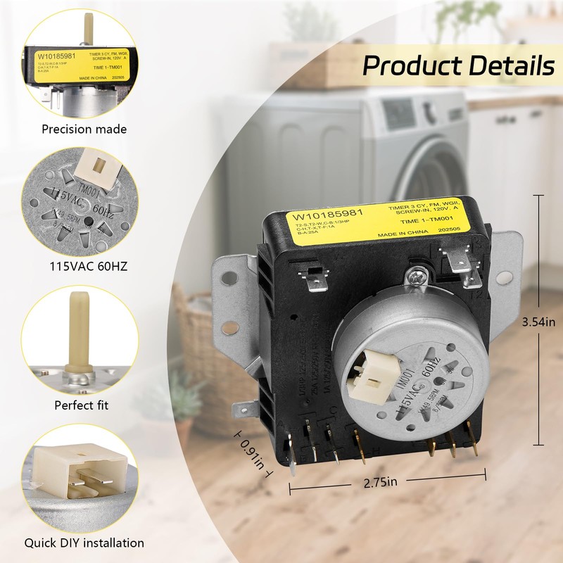 Upgraded W10185981 Dryer Timer Compatible with Whirlpool, Maytag, Kenmore, Crosley,