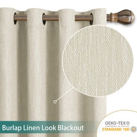 LORDTEX Burlap Linen Look Textured Blackout Curtains for Bedroom with Thermal Insulated Liner - Heavy Thick Grommet Window Drapes for Living Room, 50 x 63 Inch, Ivory, Set of 2 Panels