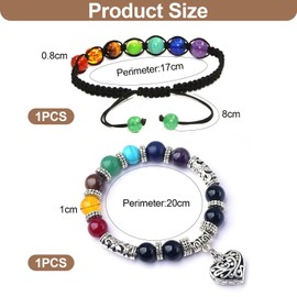 VEHYEGOI 2 Pieces of Colorful Yoga Energy Bracelets, Beaded Bracelets for Women, Good Luck Bracelets for Exams, Jewelry for Women, Natural Stone Bracelets, Bead Bracelets