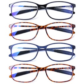 DOOViC Computer Reading Glasses 4 Pack Blue Light Blocking Readers for Women Men Anti Eyestrain Flexible Lightweight Glasses 2.00 Strength