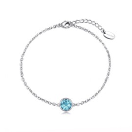 Philip Jones March (Aquamarine) Birthstone Anklet Created with Zircondia® Crystals