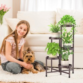 iDavosic.ly 5 Tier Metal Plant Stand for Indoor Outdoor, Folding Tiered Corner Flower Display Holder Shelf, 31 Inch Tall Orchid Rack for House Patio Balcony Garden Living Room, Violet Bronze