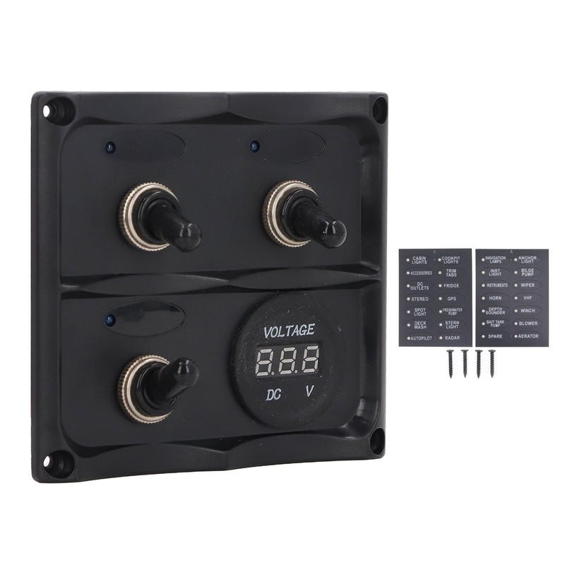 Rocker Switch Panel 3 Gang LED Waterproof DC12V‑24V with Display
