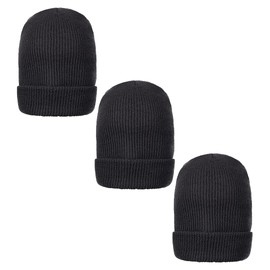Genuine Wool Ski Watch Cap, 3 Pack - Black - Made in USA