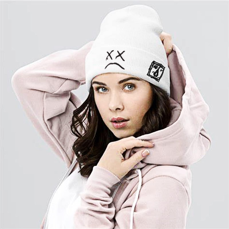 Gorro de punto para hombres y mujeres con cara triste