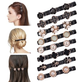 URAQT Hummingbird Hair Clip with Crystal Flower, Rhinestone Hair Clip Double Layer, Sparkling Crystal Stone Braided Hair Clips, Duckbill Clip, Hair Accessories for Women Girls (B-8 Pieces)