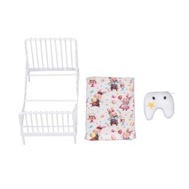 1:12 Scale Dollhouse Furniture Mini Bed Set Decorative Pillow Metal Frame Realistic Miniature Bed White Bunny Pattern