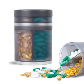 4 Compartments Medication Organizer Monthly Pill Box Pill Bottle - with 1 Travel Pill Dispenser Pill Case - Lrage Capacity - Rotate to Open