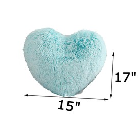 MorroMorn Fluffy Heart Throw Pillows, Shaggy Decorative Pillow for Sofa Couch Bed, Cute Room Decor Gifts for Women Girls Kids - Decorations for Valentines Day Mothers Day Christmas (Green)
