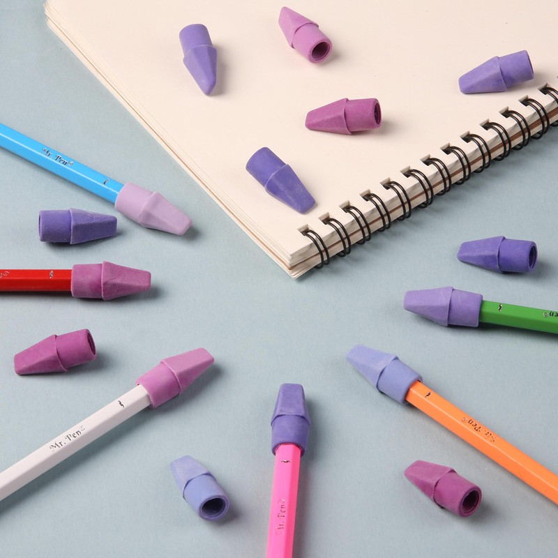 Mr. Pen- Pencil Top Erasers, 120 Pack, 6 Different Purple