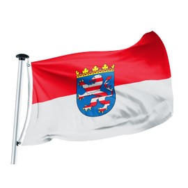FLAGLY Premium Flag of Hesse 100 x 150 cm -115 g/m² Fabric Weight - Printed, Robust and Weather-Resistant Gloss Polyester with Eyelets (100 x 150 cm, Hesse)