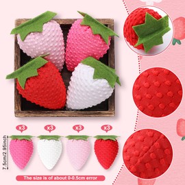 Wonderjune 12 Pcs Chenille Strawberries Bowl Filler Fake Fabric Artificial Strawberries Decor for Spring Home Farmhouse Ornaments Wedding Home Decor