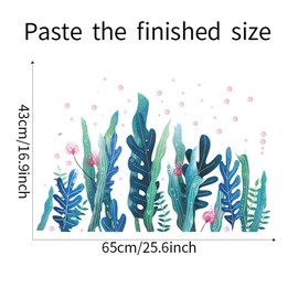 WOHAHA Sea Undersea World Wall Sticker Removable Stylish Ocean Plants Coral Green Scenery Water Bubbles Stylish Wall Decor Entryway Children's Room Kindergarten School Bedroom Wall Decor Wall Sticker