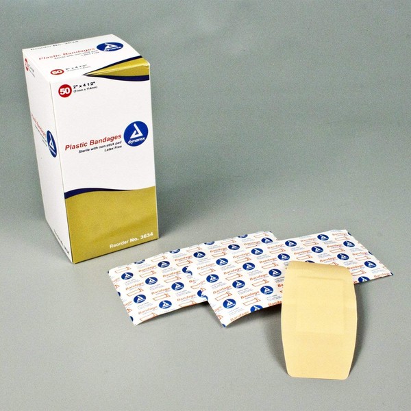 Sheer Adhesive Bandage, Plastic 2" x 4.5", XL, Sterile, 50/Box