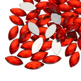 MECCANIXITY 100Pcs Acrylic Horse Eye Gems 7x15mm Flat Back Artificial Rhinestones for DIY Crafts Bead Wedding Party Face Painting Jewelry Making Red