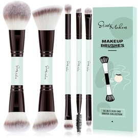Start Makers 5 Pcs Makeup Brushes Set Double Sided Foundation Contour Blush Highlight Blending Eyebrow Brush Eyeshadow Eyeliner Concealer Brush Bright Cyan Cruelty Free Cosmetic Tools