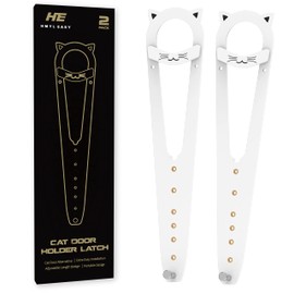 HMYL EASY Adjustable Cat Door Latch, Extra Easy Way for Dog Proof Litter Box for Cats, Hold Door Open Seven Size from 1.5" up to 6", No Pinch Tail Design, WHITE, 2 PACKS