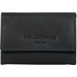 HOLZRICHTER Berlin Small Women's Vintage Leather Wallet, 11 x 10 x 1.5 cm, Slim Wallet with 3 Card Slots and Coin Compartment, Compact Purse No 4-7, black-anthracite, S, Classic