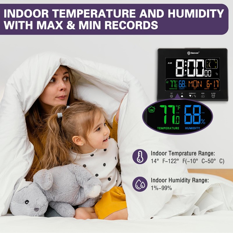Geevon Digital Atomic Alarm Clocks for Bedrooms, Color VA Display