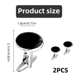 FNSIGHD 2 Pcs Dress Shirt Studs,Classic Simple Black Cufflinks for Men,Elegant Retro Black Silver Shirt Studs,Round Small Cufflinks,Metal Cuff Links Mens,for Wedding,Banquet,Ceremony,Business
