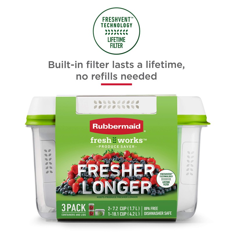 Rubbermaid FreshWorks Saver, Medium Produce Storage Containers, 2-Pack, 7.2 Cup,