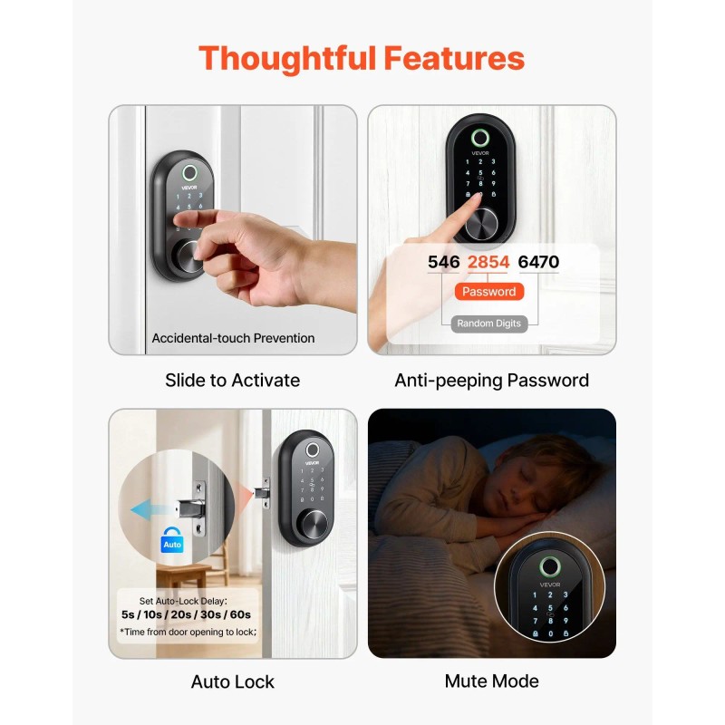 Electronic Biometric Fingerprint Door Lock Smart Auto-Locking Deadbolt with One-Time