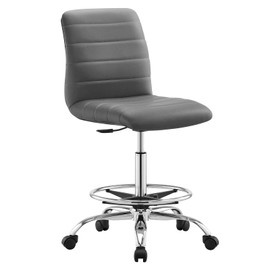 Modway Ripple Armless Vegan Leather Drafting Chair in Silver Gray