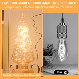 Owilukie Christmas Tree Oversize Larger Decorative LED Light Bulb 6W Equivalent E26 Bulb 60 watt, Amber Bulbs,Warm White 2700K Amber E26 Edison Bulb dimmable,AC120V