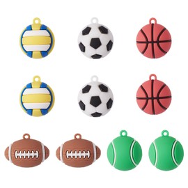 10 Pcs PVC Sports Ball Beads for Jewelry Making Lovely Basketball Football Baseball Tennis Charm Pendants for Keychain Lanyards Game Day DIY Crafts Necklaces Bracelets Earrings Making