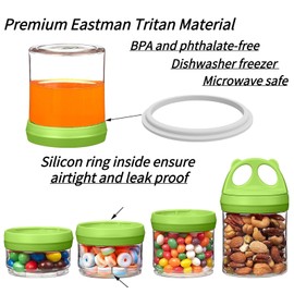 SELEWARE Portable Stackable Food Storage Containers for Snacks Formula Powder and Drinks Twist Lock System Airtight Leak-proof BPA and Phthalate Free 4 Piece Jars 31oz Green