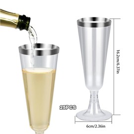 YZDZSW Plastic Toasting Glasses, 25 PCS Plastic Champagne Flutes, Disposable Clear Plastic Toasting Glasses for Wedding Party Cocktail Mimosa Plastic Cups(Silver)