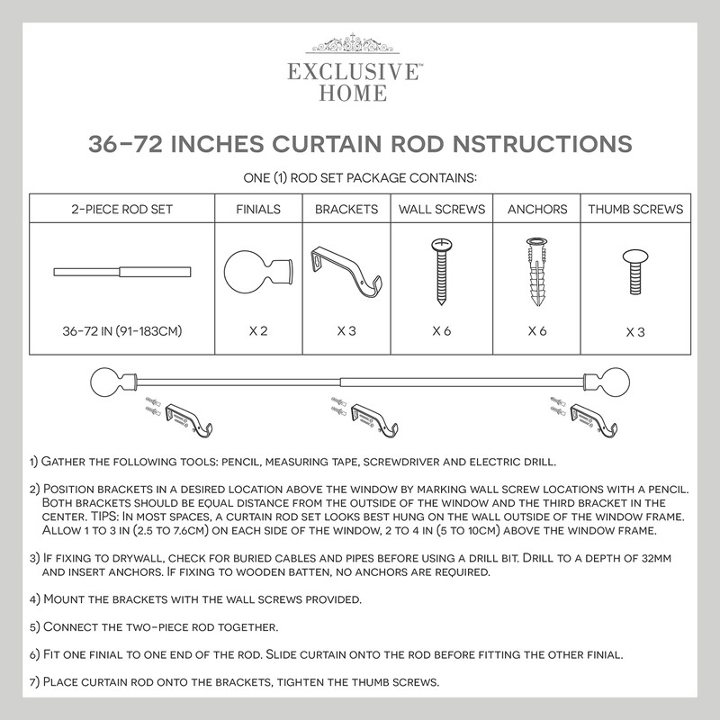 EXCLUSIVE HOME Napoleon 1" Curtain Rod and Coordinating Finial Set,