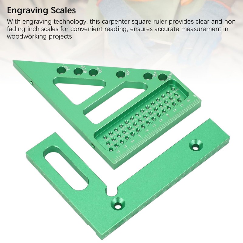 3D Carpenter's Square with Scriber, 22.5-90° Drawing Line Ruler with