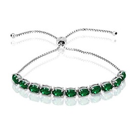 B. BRILLIANT Sterling Silver Genuine, Created or Simulated Gemstone 7x5mm Oval-cut Adjustable Colored Tennis Bracelet, One Size, Sterling Silver, Emerald