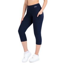 Nirlon Capri Leggings with Pockets - Capri Leggings with Pockets for Women Breathable High Waisted Capri Leggings for Women for Gym & Yoga Regular & Plus Size Capri Leggings (L, Navy Blue+Pocket)