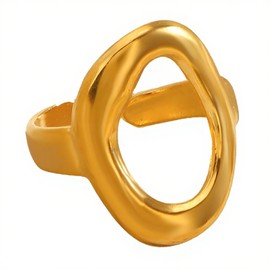 BlingNook Chunky Gold Oval Rings For Women, Stainless Steel Ellipse Ring Open Thumb Adjustable Split Pop Unique Jewelry Gift, Thin Oval, Stainless Steel, No Gemstone