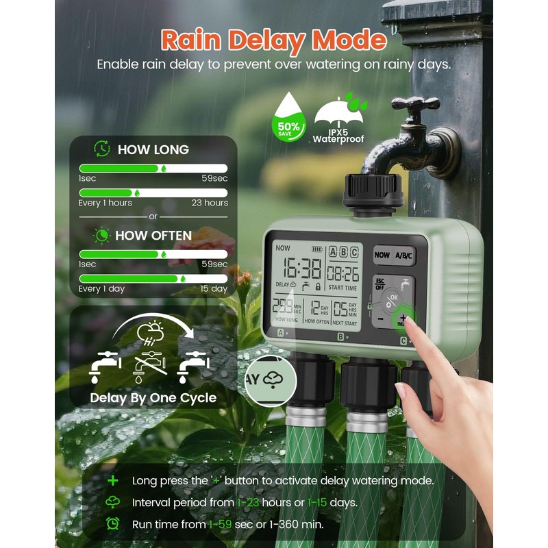 Sprinkler Timer 3 Zone Water Timer for Garden Hose Programmable