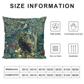 Keebik William Morris Raven Blue Green Floral Forest Throw Pillow Cover Soft Decorative Throw Pillowcases Cushion Case for Home Decor Living Room Bed Couch Car 20x20 Inch