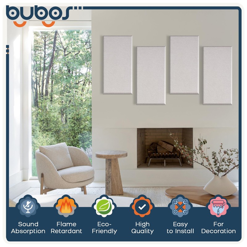 BUBOS 4 PCS Acoustic Panels,23.6''x11.8'' Fabric Soundproof Wall Panels,Self-adhesive Sound