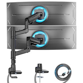 ARES WING Vertical Dual Monitor Mount for 17-49 Inch Ultrawide Heavy Duty Curved Screen Stacking, Computer Monitor Arm Desk Mount with USB, Gas Spring Adjustable Vesa Stand, Black