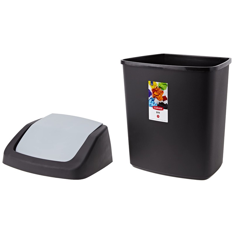 Curver Waste Bin with Swinging Lid, Black/Grey, 15 Litre